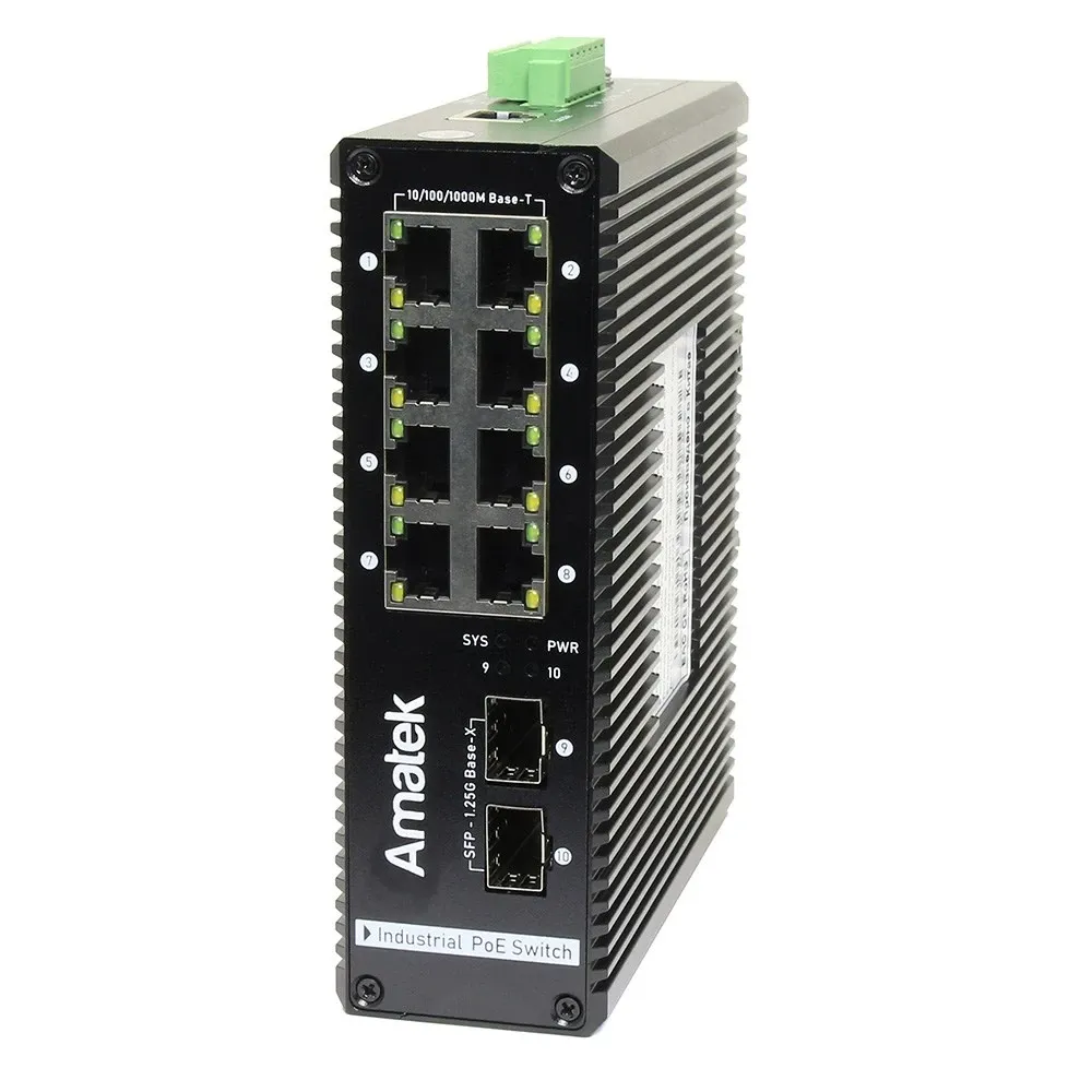 Amatek AN-SXGM10P8B промышленный 10-портовый управляемый гигабитный L2 коммутатор с HiPoE