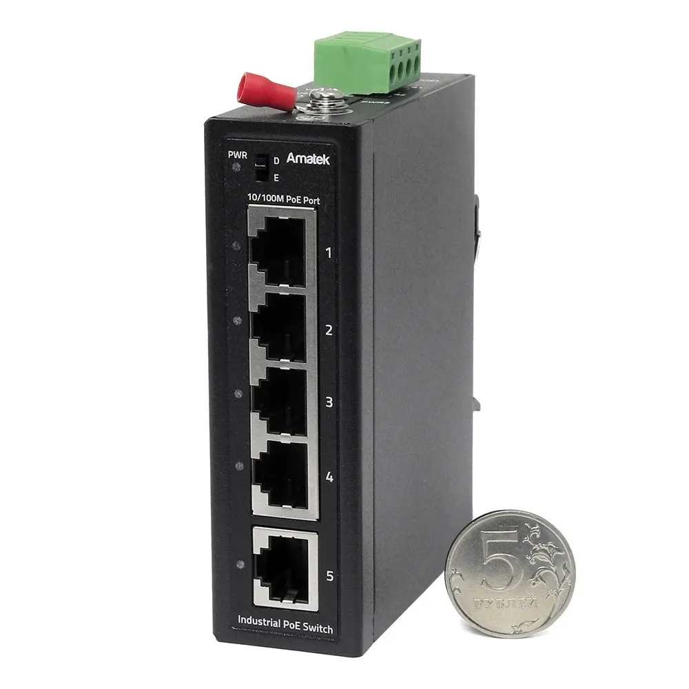Amatek AN-SX5P4 промышленный 5-портовый L2 коммутатор с PoE