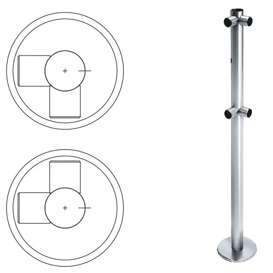Стойка ограждения L-образная с отверстием под фиксатор, 2 муфты слева