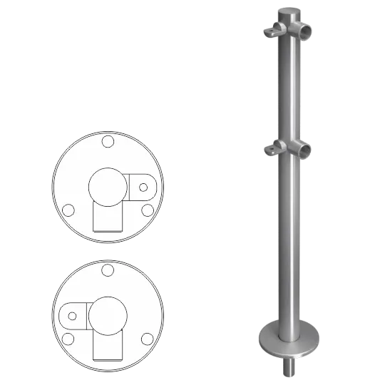 Стойка ограждения L-образная съемная с 2-мя полупетлями cправа
