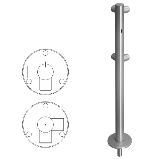 Стойка ограждения L-образная съемная с отверстием под фиксатор, 2 муфты справа