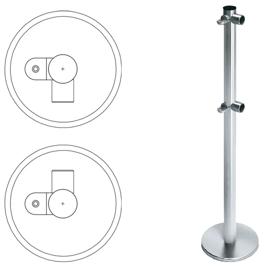 Стойка ограждения L-образная передвижная с 2-мя полупетлями справа