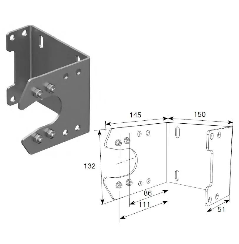 DoorHan DH-OKT73BМB Кронштейн концевой опорный П-образный 86/111мм левый/правый в сборе с болтами