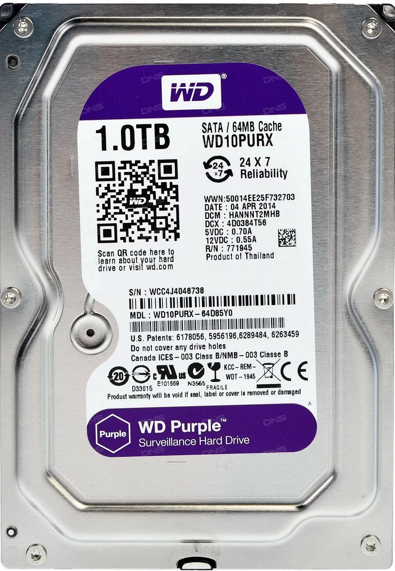 Western Digital WD10PURX Жесткий диск WD Purple 1 ТБ