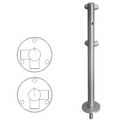 Стойка ограждения L-образная съемная с отверстием под фиксатор, 2 муфты справа