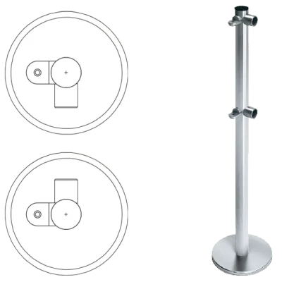 Стойка ограждения L-образная передвижная с 2-мя полупетлями справа