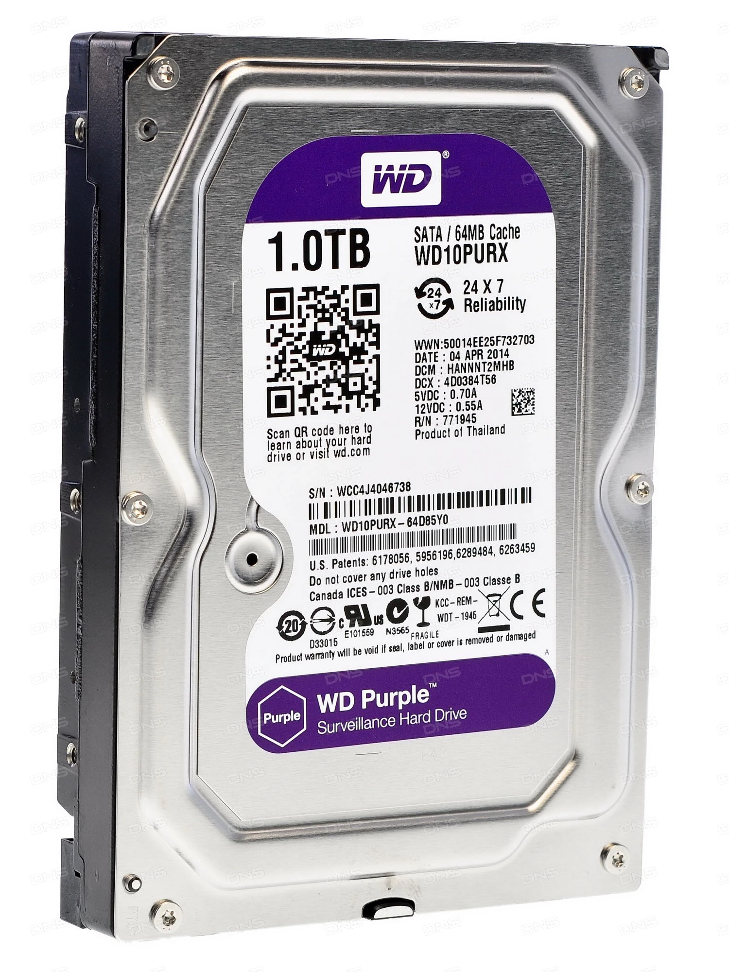 Western Digital WD10PURX Жесткий диск WD Purple 1 ТБ