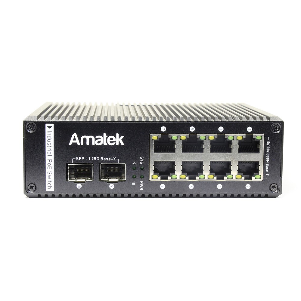 Amatek AN-SXGM10P8B промышленный 10-портовый управляемый гигабитный L2 коммутатор с HiPoE