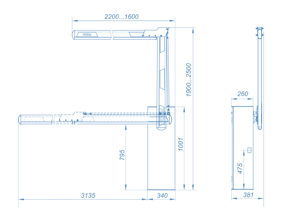 PERCo Шлагбаум GS14 со складной стрелой прямоугольного сечения 3 метра