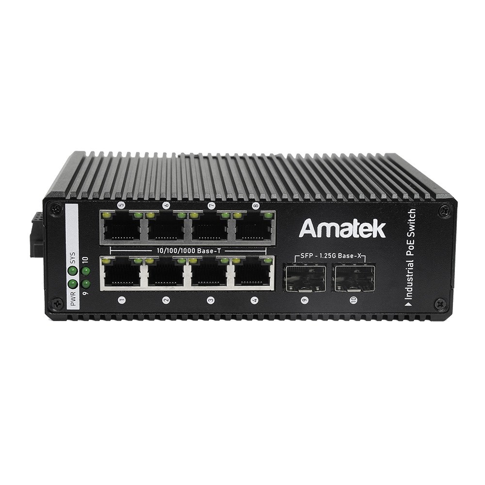 Amatek AN-SXGM10P8A промышленный 10-портовый управляемый гигабитный L2 коммутатор с PoE