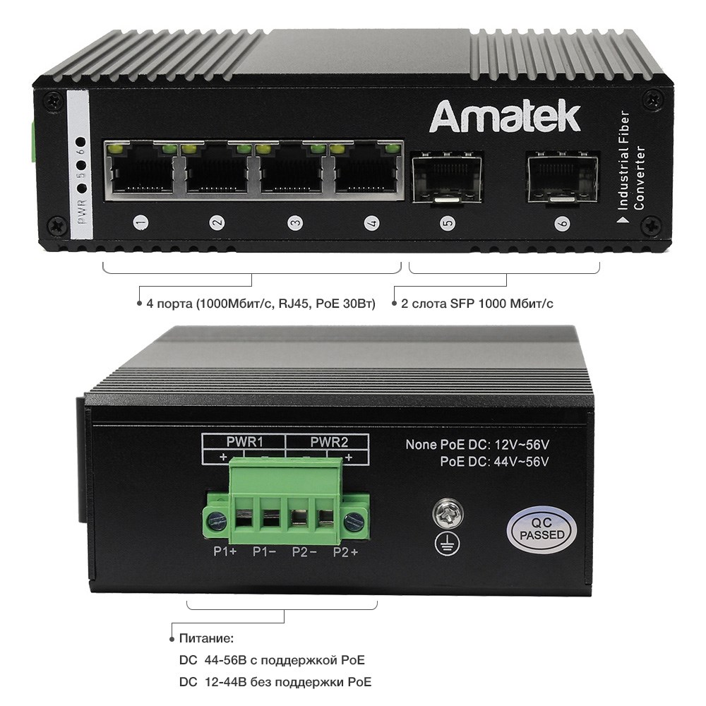 Amatek AN-SXG6P4A 6-портовый гигабитный L2 коммутатор с PoE