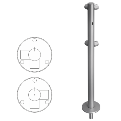 Стойка ограждения L-образная съемная с отверстием под фиксатор, 2 муфты справа