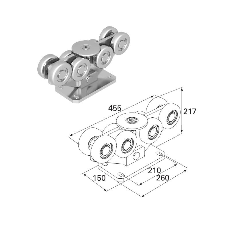 DoorHan DHS500 Опора роликовая для балки 138х144х6 в сборе