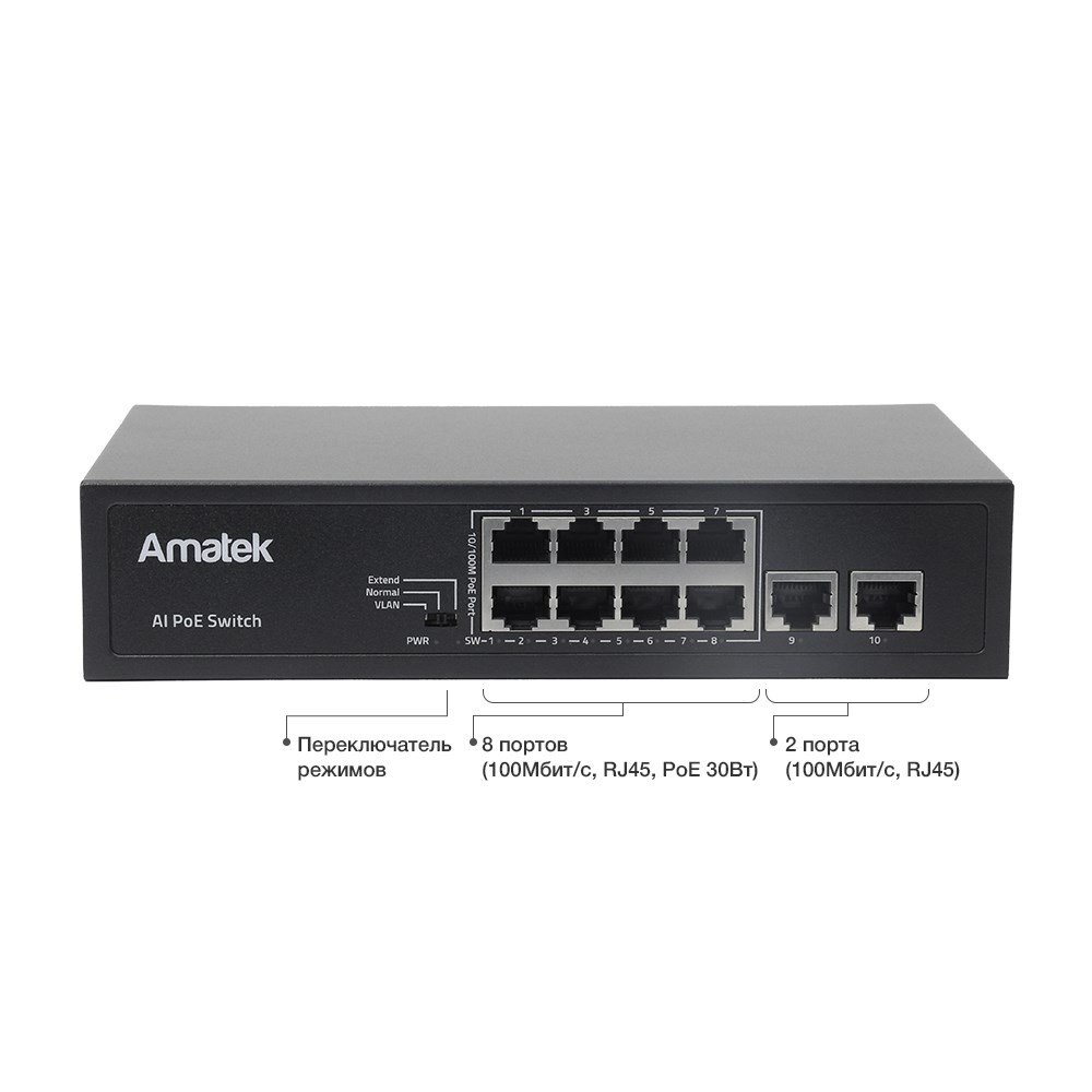 Amatek AN-S10P 10-портовый 10/100 Мбит/с коммутатор с PoE